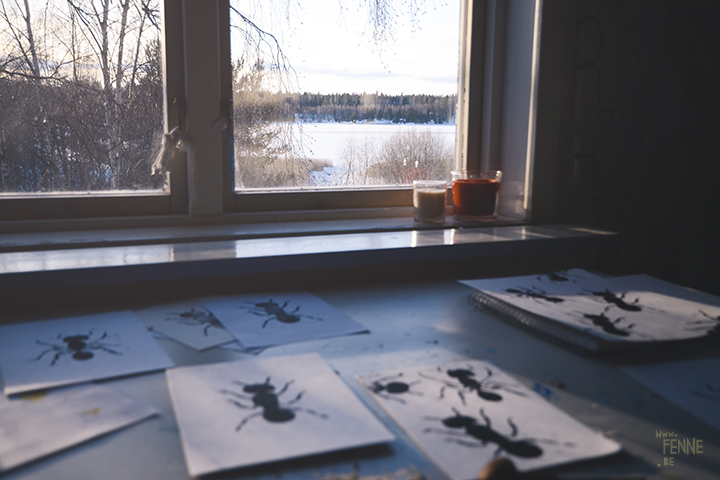 Ants, experiments, printmaking, block printing, Sweden, artist, www.Fenne.be