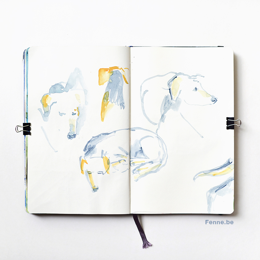 Sketchbook page, dog, water color, artist, artlife, www.Fenne.be