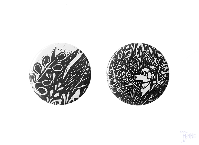 Fenne Kustermans illustration, making buttons, handmade pins, drawings, printmaking, www.Fenne.be