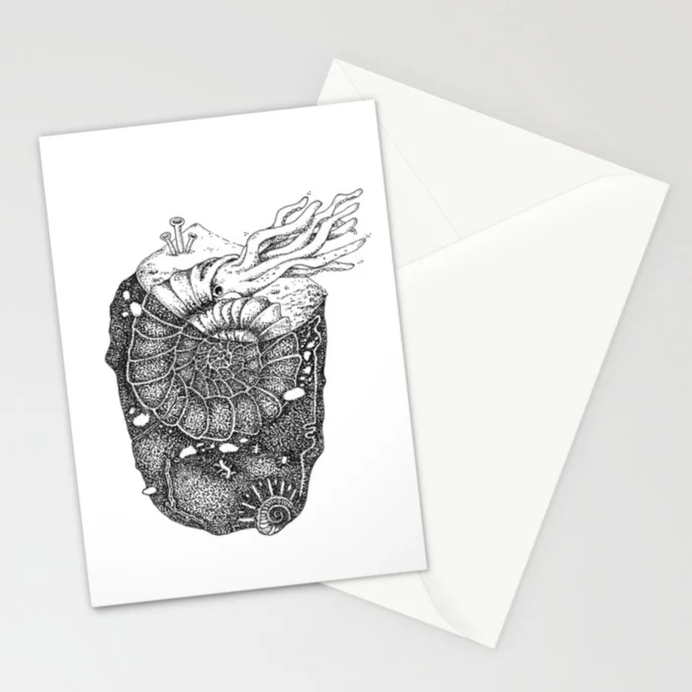 Fenne Kustermans, society6 artist, illustration, pen drawing, ammonite, fossil, rock hounding, www.Fenne.be