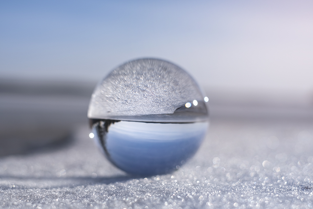 Frozen lake, Sweden Scandinavia, nature photography, glass sphere, www.Fenne.be