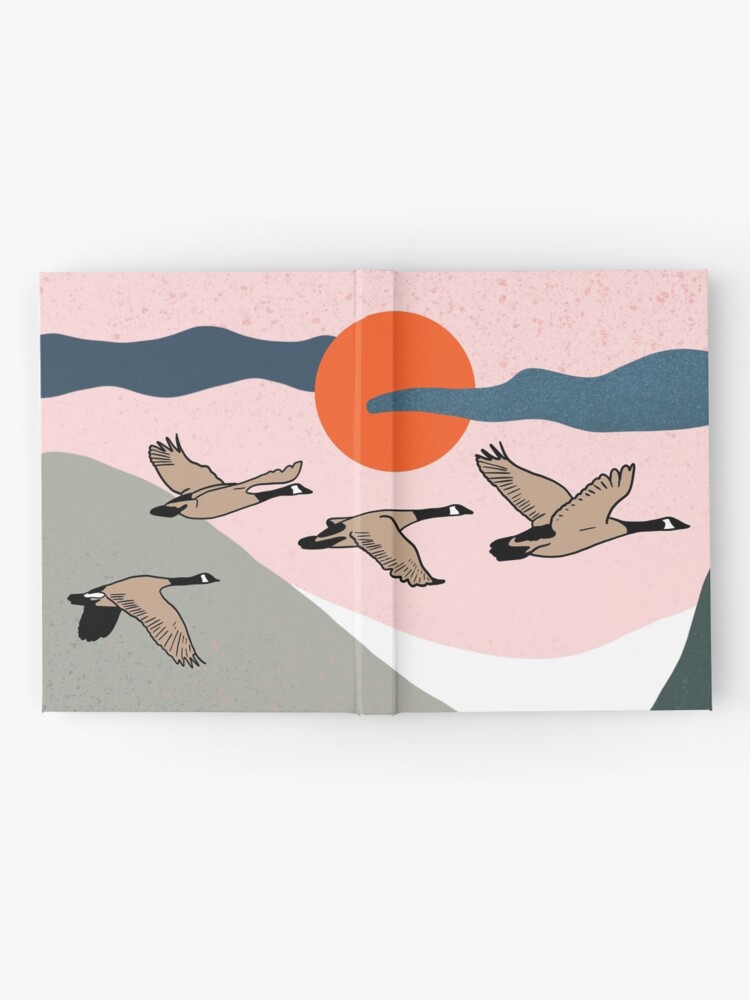 Canada goose, Canadian geese, digital procreate illustration, available as art print on fenne-be.Redbubble.com, sunset, pink, orange sun, spring, www.Fenne.be