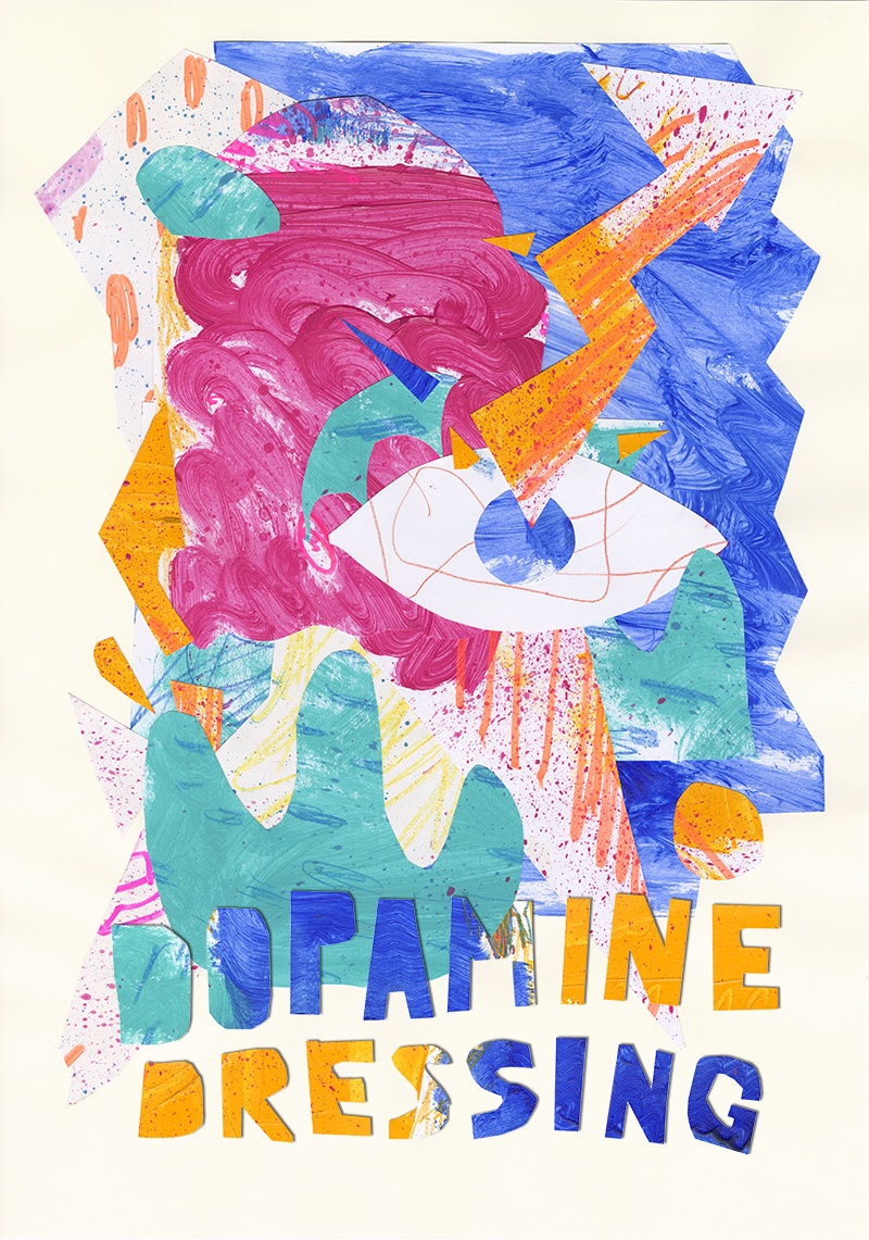 Dopamine dressing, colorful collage illustration, fashion trend, www.Fenne.be