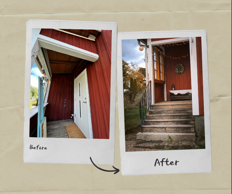 Art studio porch makeover, Falu red paint, Swedish red house in the countryside, www.Fenne.be