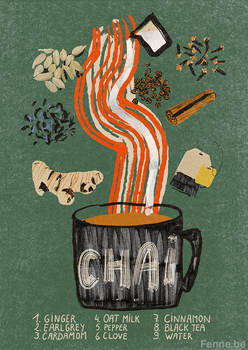 My favorite Chai mix, tea lover, tea illustration, international tea day, www.Fenne.be