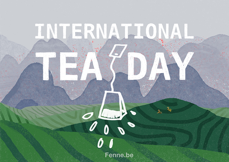 International tea day, May 21st, tea lover, tea illustration, tea fields illustration, doodle art, www.Fenne.be