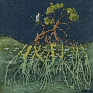 International Day for the Conservation of the Mangrove Ecosystem, mangrove illustration, mixed media painting, www.Fenne.be