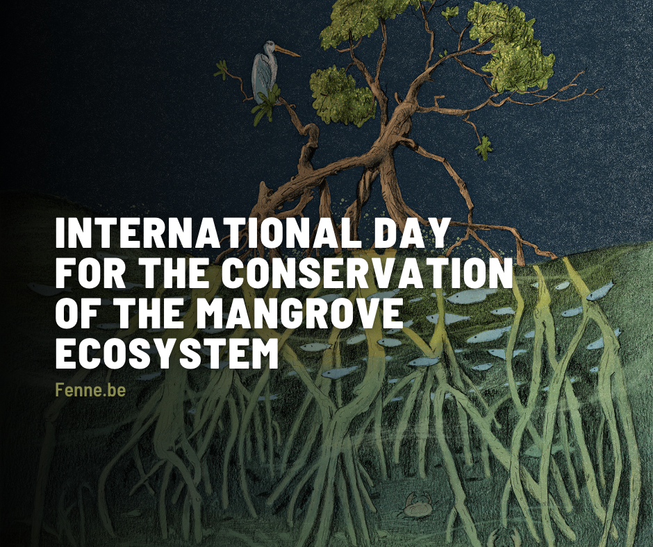International Day for the Conservation of the Mangrove Ecosystem, mangrove illustration, mixed media illustration, www.Fenne.be