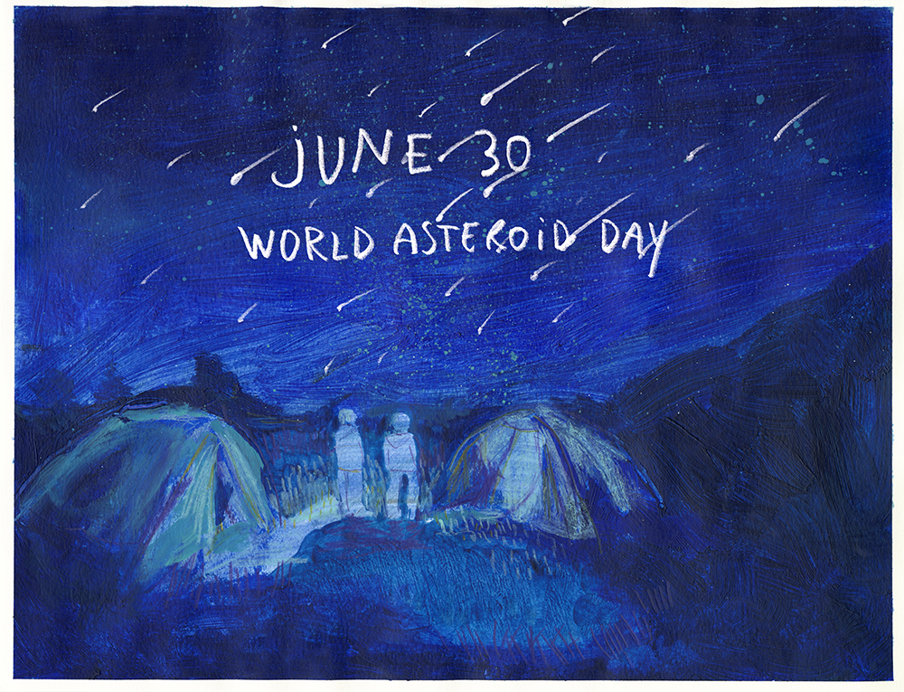 World asteroids day + meteor watching day, outdoor illustration www.Fenne.be