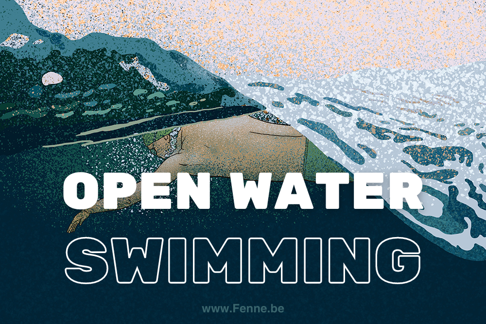 Open water swimming illustration, digital swimming illustration, wild swimming, www.Fenne.be