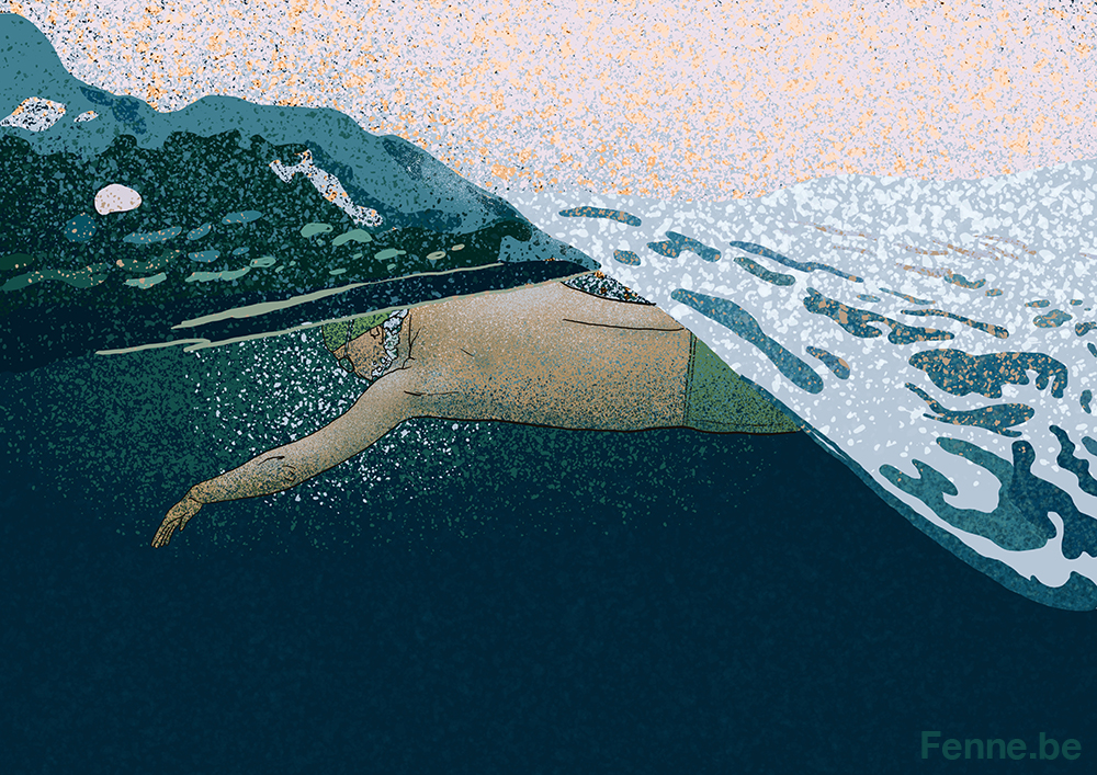 Open water swimming illustration, digital swimming illustration, wild swimming, www.Fenne.be