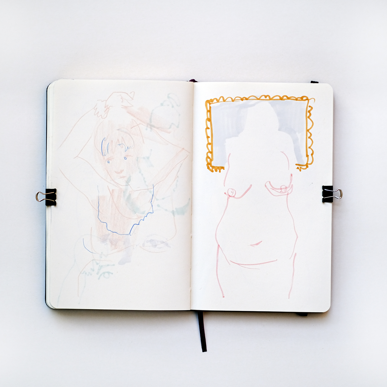 Patreon live video drawing session, Emma Carlisle and Trixie Divine, model drawing moleskine sketchbook, www.Fenne.be