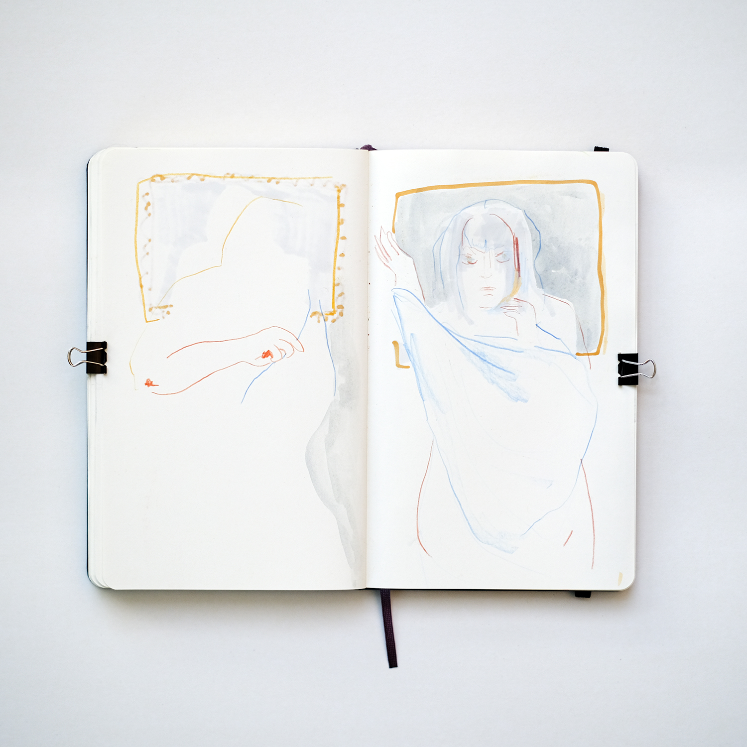 Patreon live video drawing session, Emma Carlisle and Trixie Divine, model drawing moleskine sketchbook, www.Fenne.be