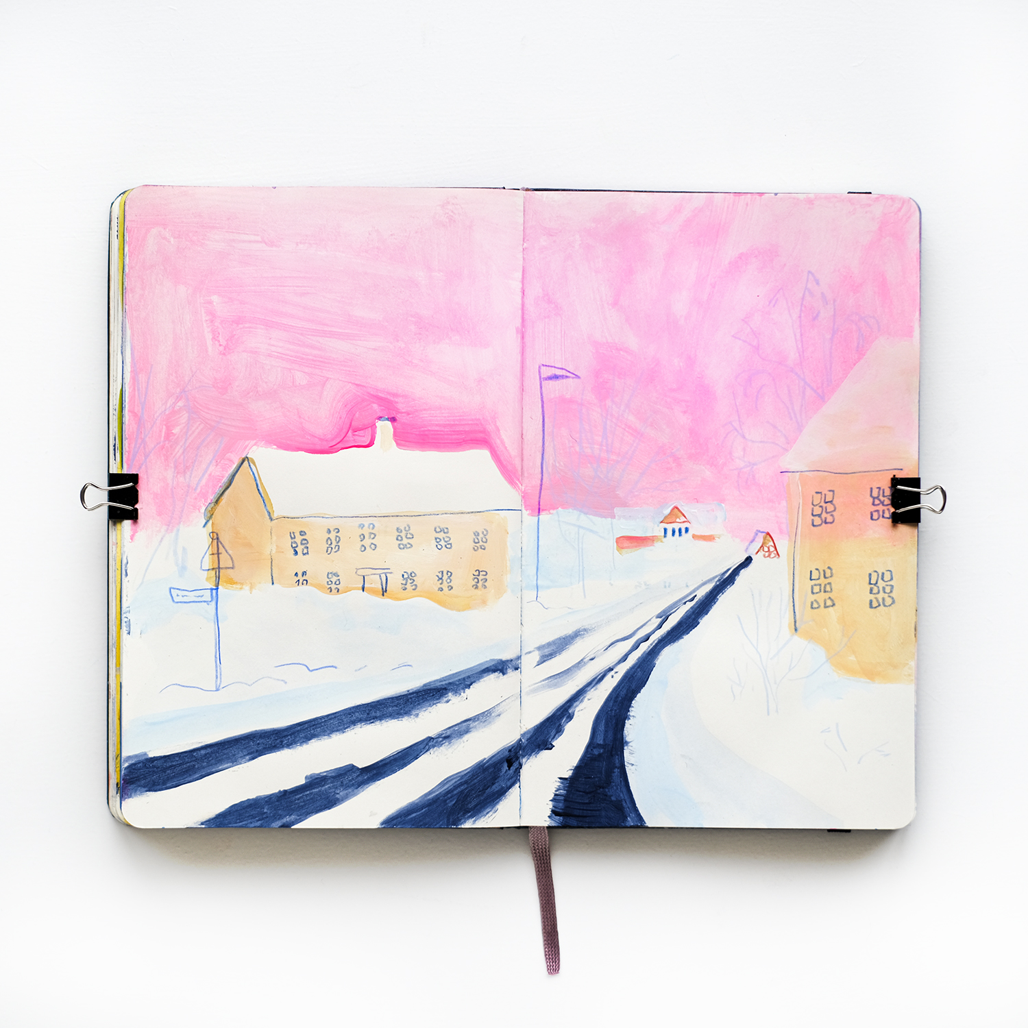 Nordic winter,patreon session with TJ Marston, sketchbook drawing, acrylic painting, www.Fenne.be